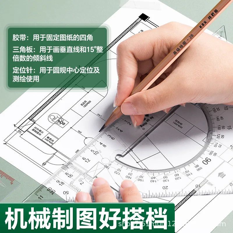 Student Geometry Set Multifunctional Drawing Template Professional Drafting Tools with Ruler Protractor Compass