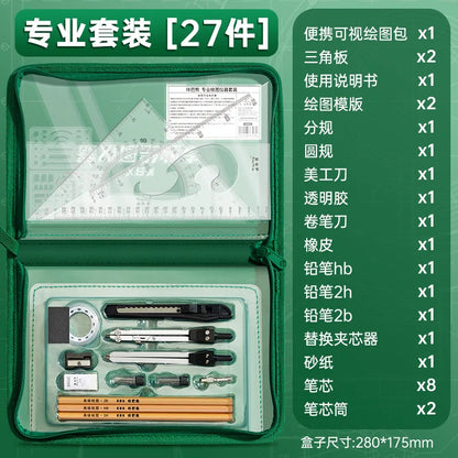 Student Geometry Set Multifunctional Drawing Template Professional Drafting Tools with Ruler Protractor Compass