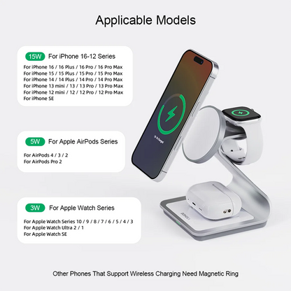 Bonola Magnetic 3 in 1 Wireless Charger for iPhone 17/16/15/13/14/12 30W Wireless Charging Station for Apple Watch/AirPods Pro