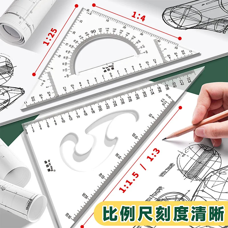 Student Geometry Set Multifunctional Drawing Template Professional Drafting Tools with Ruler Protractor Compass