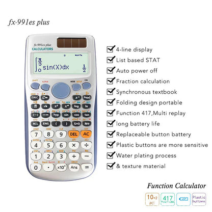Scientific Calculators Math Calculator with 417 Function 10+2 Digits Display Dual Power Supply Ideal for Teachers Students