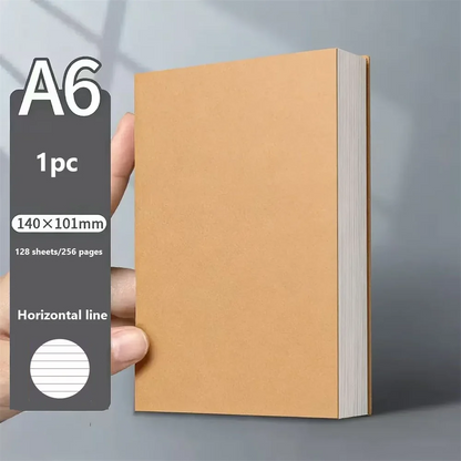 A6 Pocket Thickened Notebook 256 Pages 128 Sheets Line Blank Grid Inner Pages Kraft Paper Cover Small Notepad Book