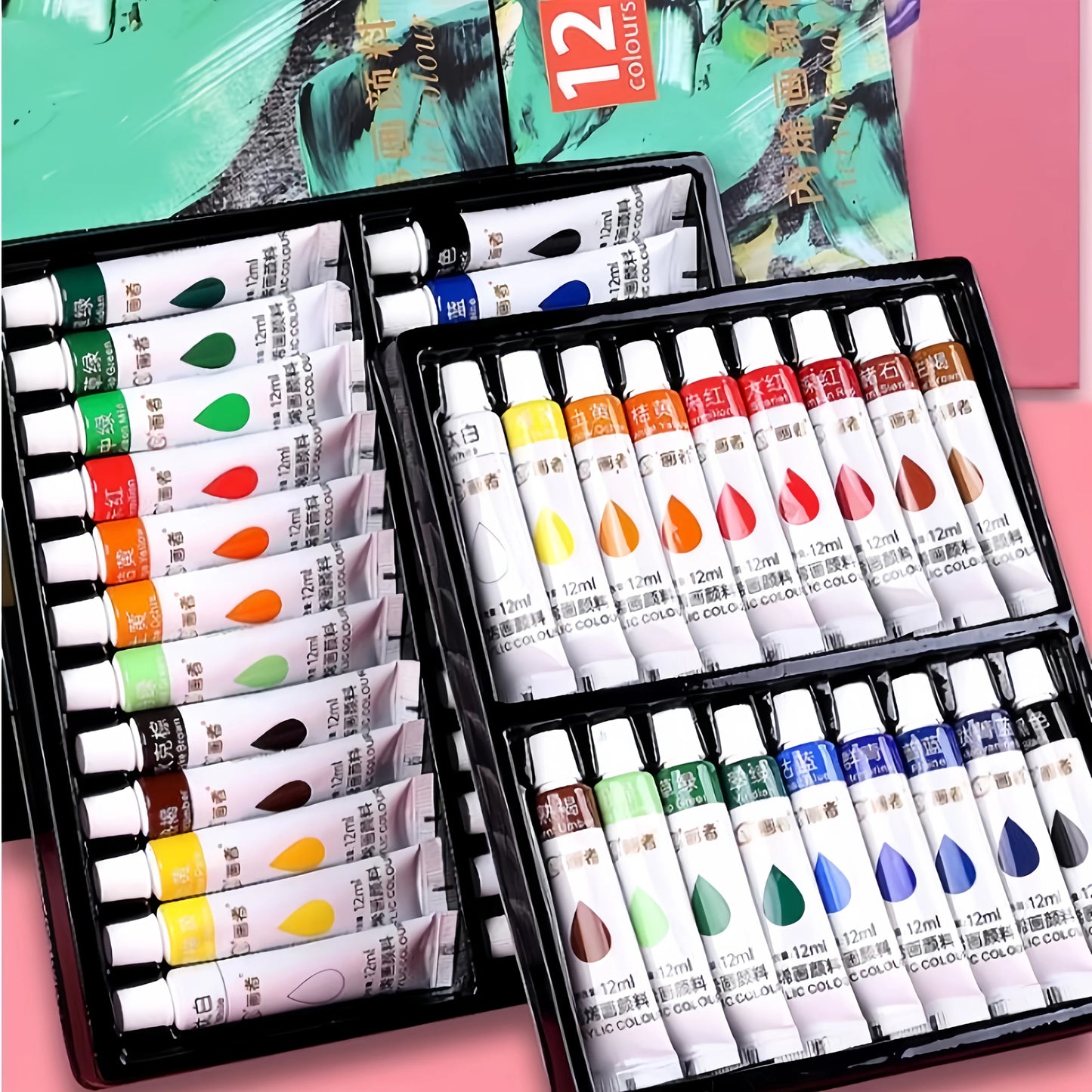 Acrylic paint set, 12/18/24/36 colors - 0.41 ounces tubes, artist-grade non-toxic paints, rich in colors, suitable for rocks, ca