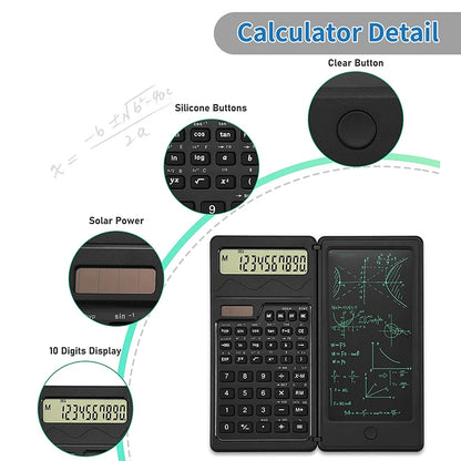 VAORLO 2 IN 1 Foldable Scientific Calculators With 6 Inch Writing Tablet Digital Drawing Pad Graphing For Office Business School
