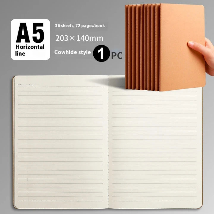 1/5pc Kraft Paper Cover Notebook A5 36sheets Retro Black Horizontal Line Drawing Student Notebook Sketch Book Cardboard Painting