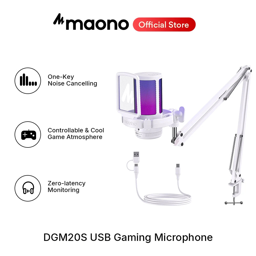 maono Gamerwave DGM20S USB Microphone Gaming Mic Condenser Mic RGB Mic Noise Canceling Mic with Mic Gain,RGB Light,One key mute