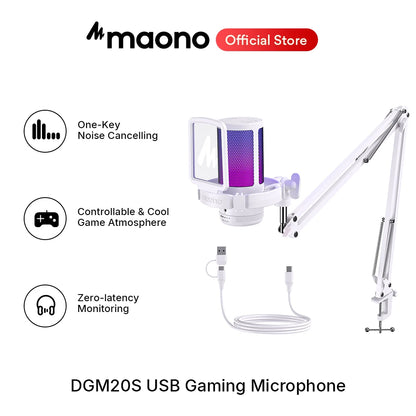 maono Gamerwave DGM20S USB Microphone Gaming Mic Condenser Mic RGB Mic Noise Canceling Mic with Mic Gain,RGB Light,One key mute