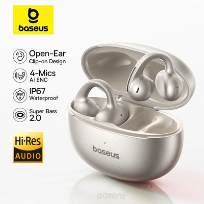 Baseus MC1 Pro Ear Clip Wireless Earphones Bluetooth 6.0 Hi-Res Ultra Open Earbuds earrings 4-Mic ENC Clip on ear buds Headphone