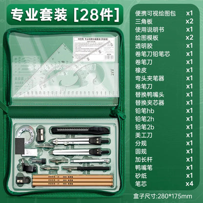 Student Geometry Set Multifunctional Drawing Template Professional Drafting Tools with Ruler Protractor Compass