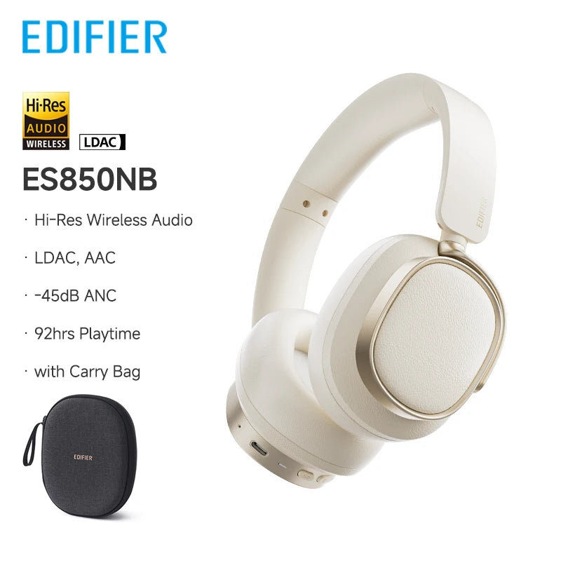 Edifier ES850NB Wireless Headphone Noise Cancelling Bluetooth Earphones Hi-Res Wireless Over-Ear Headphones with Carry Bag