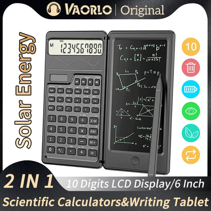 VAORLO 2 IN 1 Foldable Scientific Calculators With 6 Inch Writing Tablet Digital Drawing Pad Graphing For Office Business School