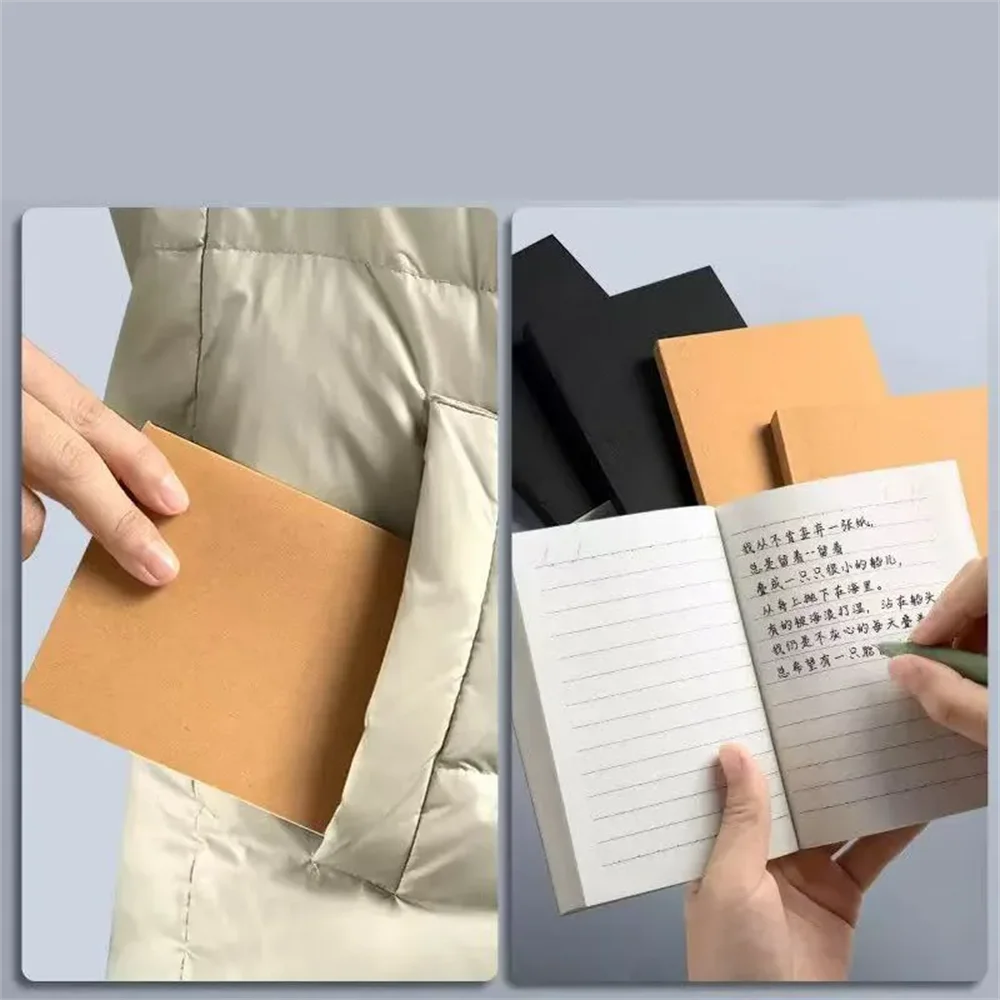 A6 Pocket Thickened Notebook 256 Pages 128 Sheets Line Blank Grid Inner Pages Kraft Paper Cover Small Notepad Book