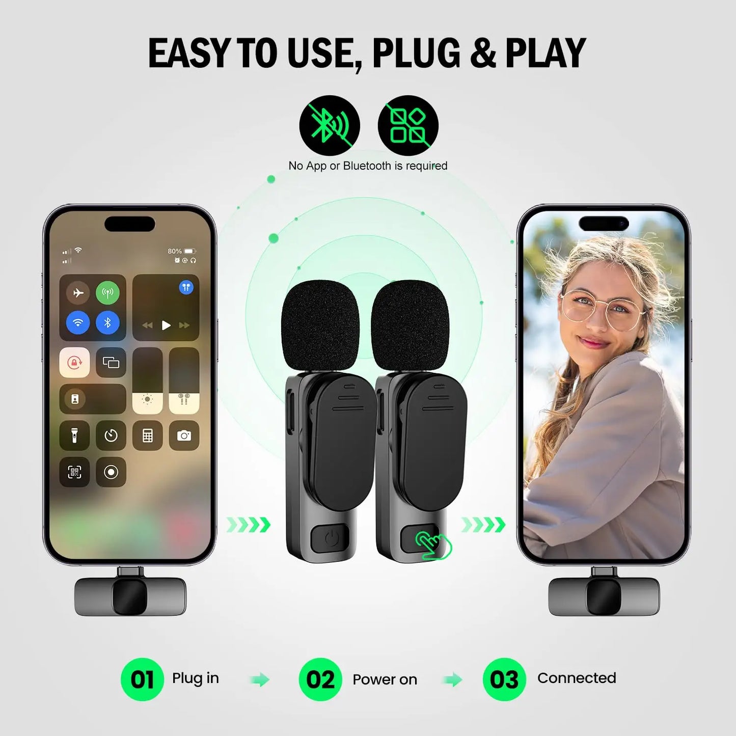 Basix 2.4G Wireless Lavalier Microphone Portable Audio Video Recording Mini Mic for iPhone Android Live Broadcast Gaming Phone