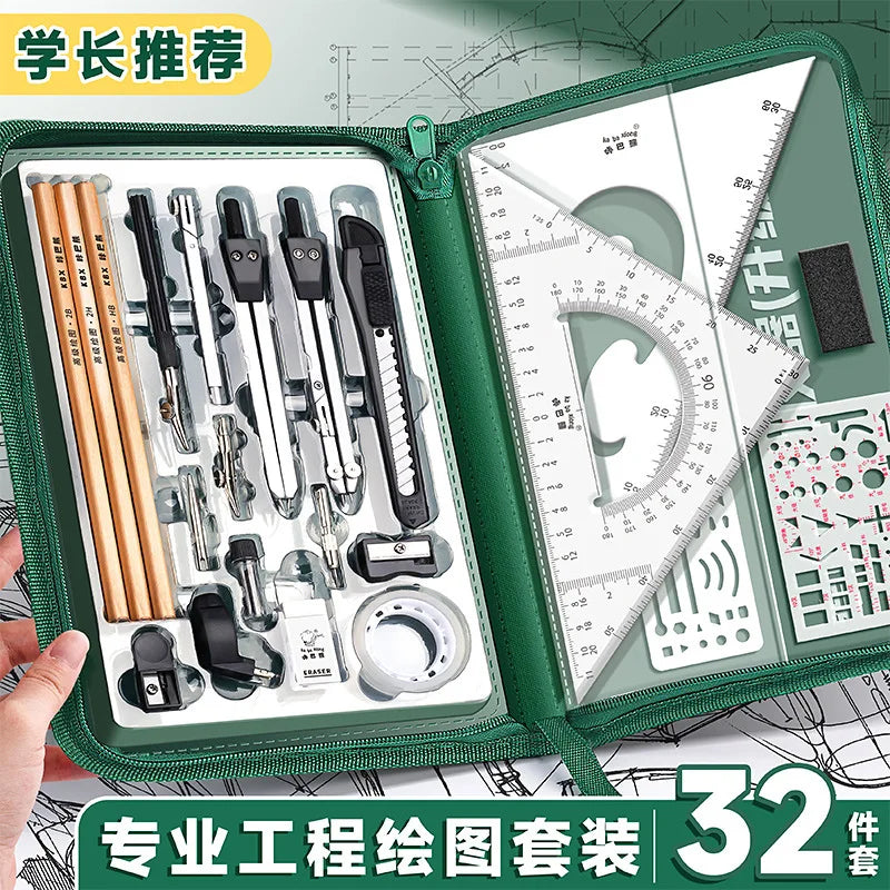 Student Geometry Set Multifunctional Drawing Template Professional Drafting Tools with Ruler Protractor Compass