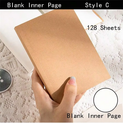 A6 Pocket Thickened Notebook 256 Pages 128 Sheets Line Blank Grid Inner Pages Kraft Paper Cover Small Notepad Book