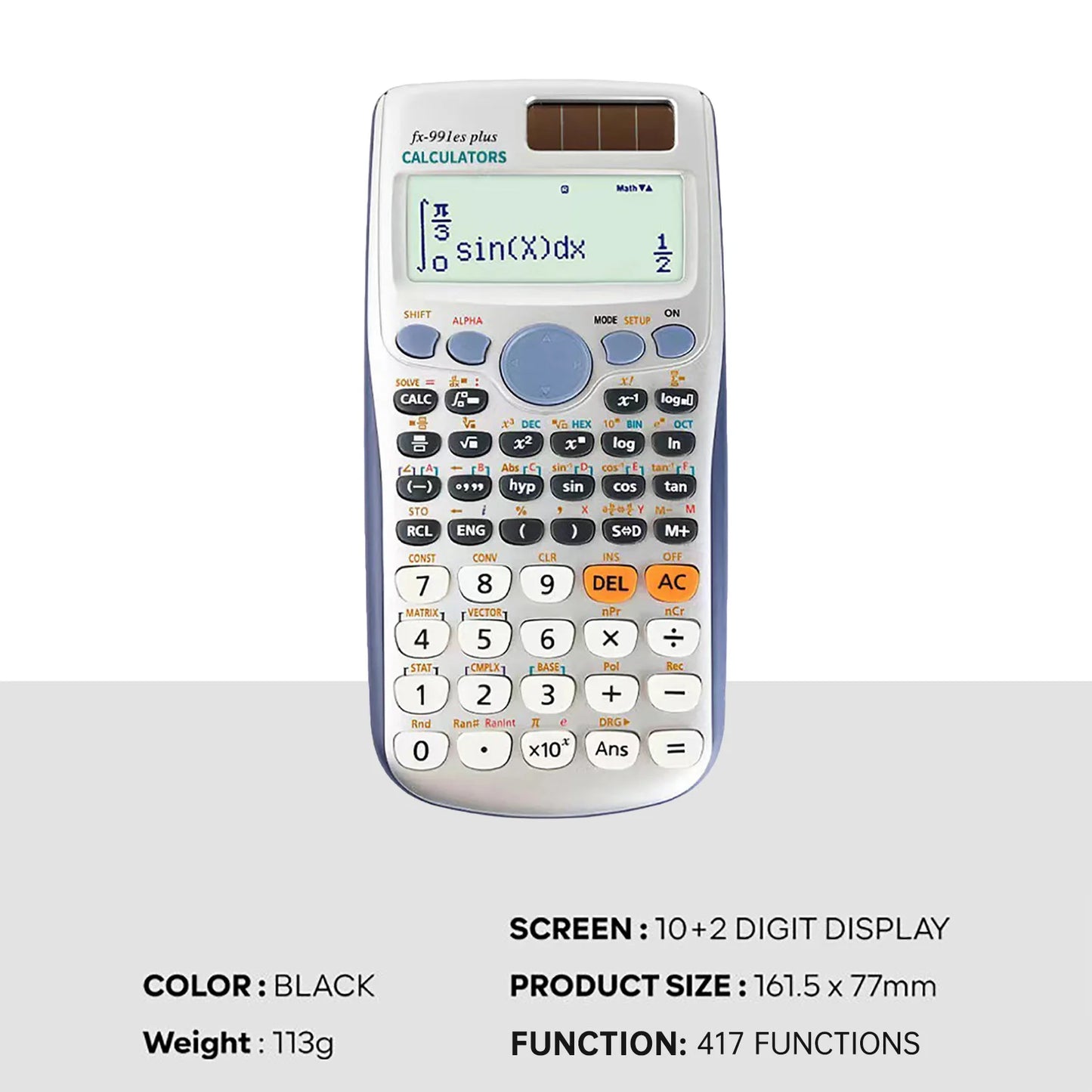 Scientific Calculators Math Calculator with 417 Function 10+2 Digits Display Dual Power Supply Ideal for Teachers Students