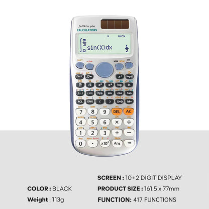 Scientific Calculators Math Calculator with 417 Function 10+2 Digits Display Dual Power Supply Ideal for Teachers Students