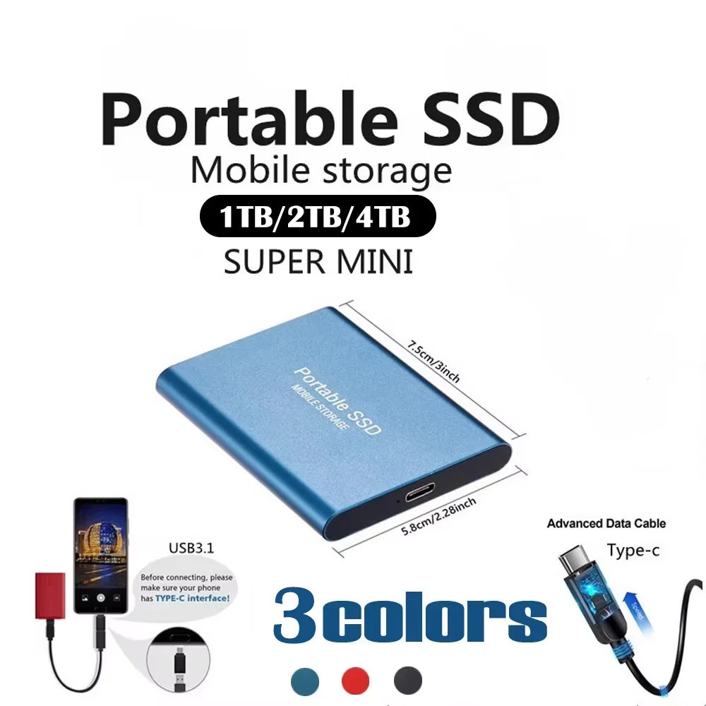 Portable SSD 1TB Original External Hard Drive 2TB High Speed Solid Disk 16TB Mass Storage Drive USB3.2 for Phone/Loptop/Mac/PC