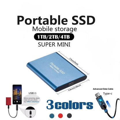 Portable SSD 1TB Original External Hard Drive 2TB High Speed Solid Disk 16TB Mass Storage Drive USB3.2 for Phone/Loptop/Mac/PC