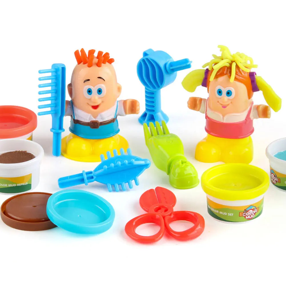 Colored Clay Barber Toys For Kids Pretend Play Hair Salon Set Air Dry Modeling Clay Kids Toy Barber Set Boys Girls Clays Doughs