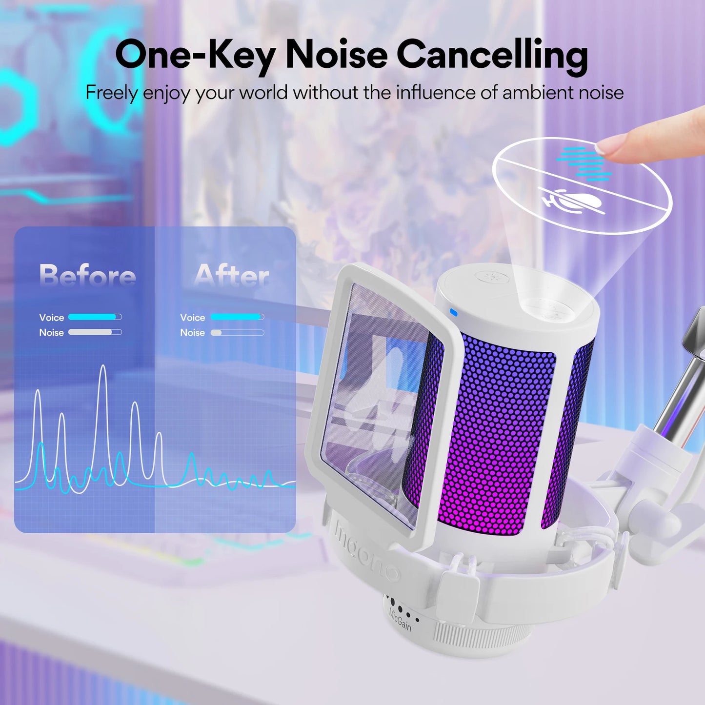 maono Gamerwave DGM20S USB Microphone Gaming Mic Condenser Mic RGB Mic Noise Canceling Mic with Mic Gain,RGB Light,One key mute