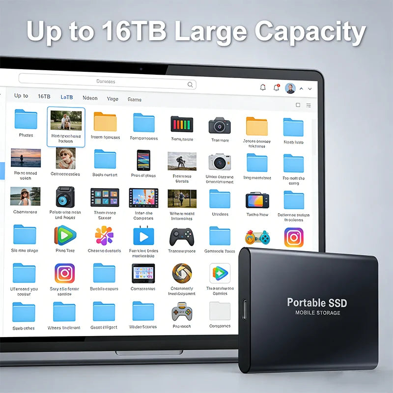 Portable SSD 1TB Original External Hard Drive 2TB High Speed Solid Disk 16TB Mass Storage Drive USB3.2 for Phone/Loptop/Mac/PC