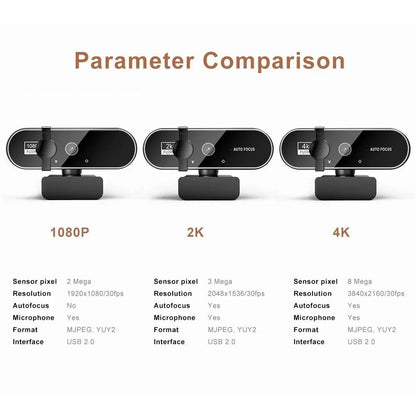 4K Webcam Video Camera 2K Autofocus Streaming Web Cam With Microphone Full HD 1080P Webcams for PC/Computer/Laptop