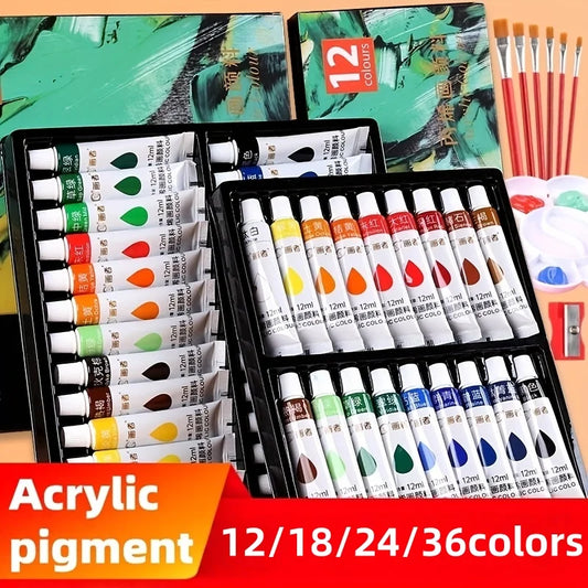 Acrylic paint set, 12/18/24/36 colors - 0.41 ounces tubes, artist-grade non-toxic paints, rich in colors, suitable for rocks, ca